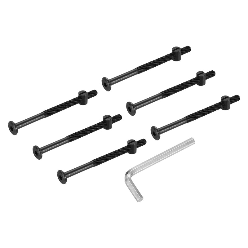 [Australia - AusPower] - PATIKIL Furniture Bolt Nut Set, 6 Pcs M8 x 120 mm Metric Carbon Steel Flat Head Hex Socket Cap Screws Bolts with Barrel Nuts Hex Key Wrench for Beds Headboards Chairs, Black M8 x 120mm 