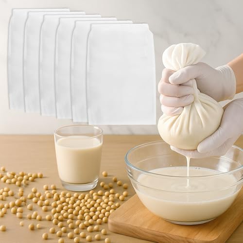 Pack of 6 Nut Milk Bags, 200 Mesh Reusable Straining Cloth, Cheese Cloth, Fine Mesh Filter Cloth with Drawstring, Organic Washable for Nut Milk, Cheese, Fruit Juice, Coffee, Yogurt, Vegetable Juice (20 × 30 cm)