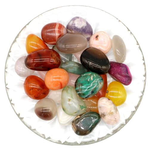 Natural Crystal and Healing Stones Set,24 Pc Agate Stones Rock Gemstones,Witches Reiki Energy Balancing Meditation Divination Home Decor DIY 1.1