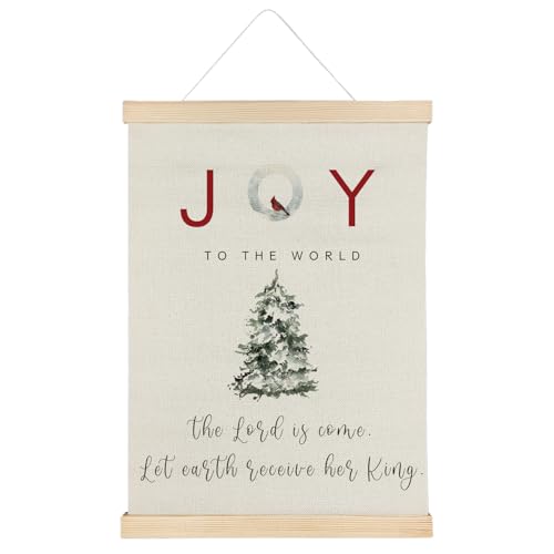 SereneHanctuary Joy Christmas Tree Wall Art, Christian Christmas Wall Decor, Winter Red Cardinal Bible Verse Religious Xmas Poster Hanger Frame for Church Home Bedroom Living Room Decor, 12x16 Inches Joy to the World Christmas