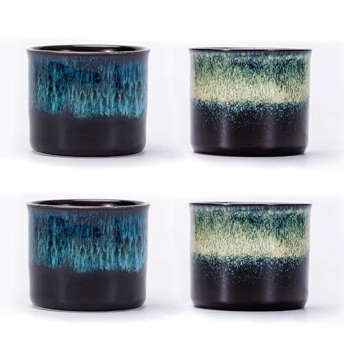 Espresso Cups Set of 2, Ceramic Espresso Cups, Expresso Shots Cups, 2.5oz Tea Cups, Demitasse Cups (4, full magic/full magic blue) 4