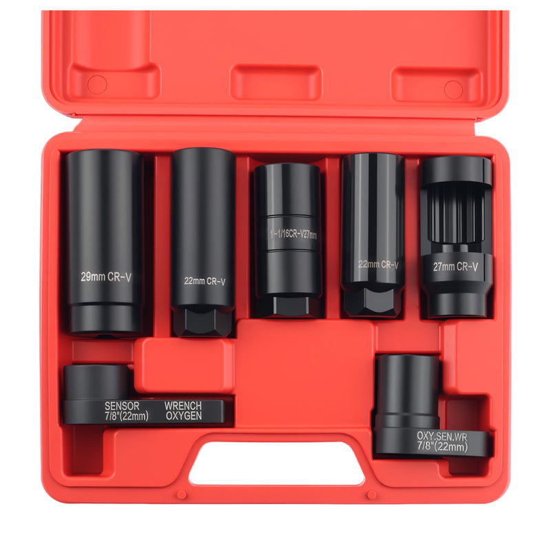 7PCS Sensor Socket Set,Heavy Duty Oil Pressure Sensor Socket 22mm 27mm 29mm,Side-Cut Access Automotive Tools for Removing & Install Sensors