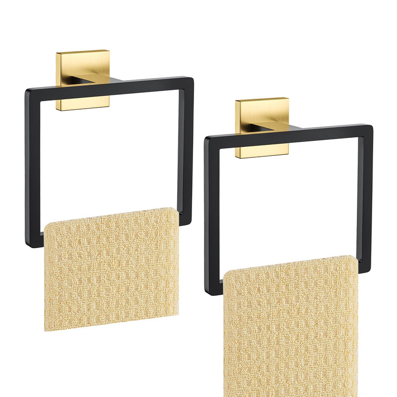 2-Piece Black Gold Towel Ring,Hand Towel Holder,Modern Towel Holder Stainless Steel Towel Rack Wall-Mounted Bathroom Towel Ring Black&gold 2 Pcs