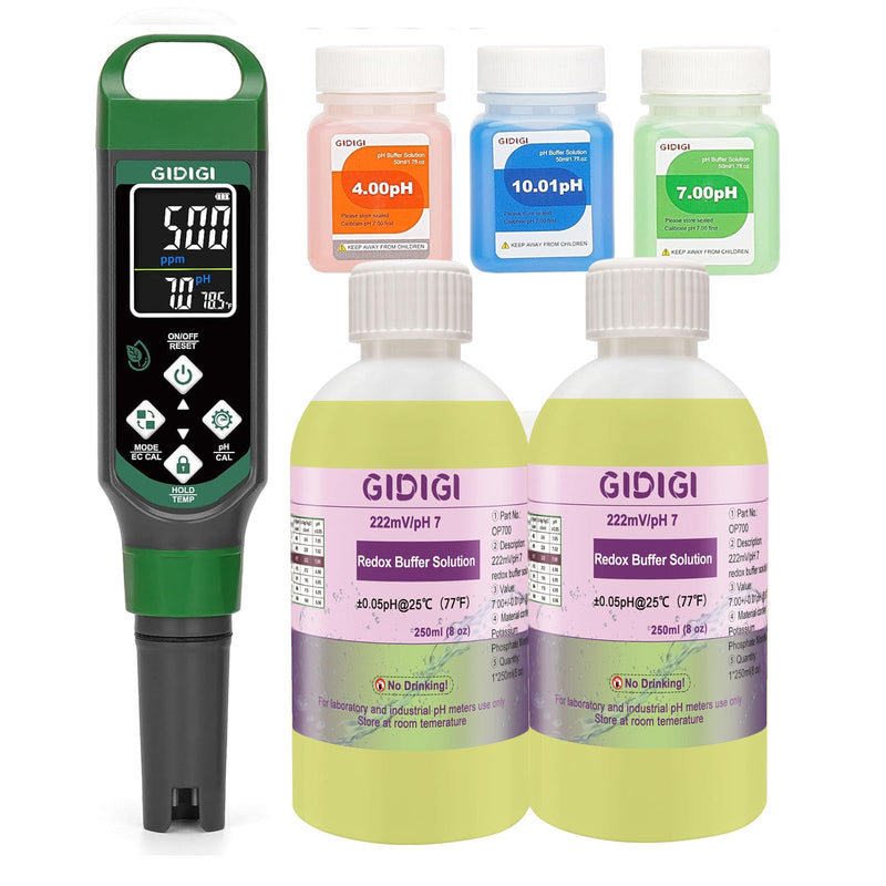 [Australia - AusPower] - pH Meter with 2 * 250ml pH 7.0 Buffer Solution, Digital Display Color Screen 4 in 1 pH Tester pH EC TDS Temp Water Quality Test Pen Suitable for Home Planting Hydroponics Swimming Pool Drinking Water 
