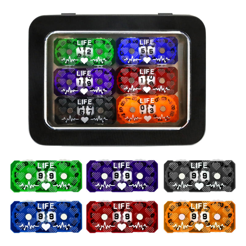 [Australia - AusPower] - SIXPIONTS 6Pcs Life Counter, Heart Symbol Scale Pattern Counters with Metal Box, Compatible with Magic The Gathering Commander Deck, LCG/RPG/D&D/MTG/CCG/TCG Gaming Table Games Accessories 6pcs/Box Color-c 