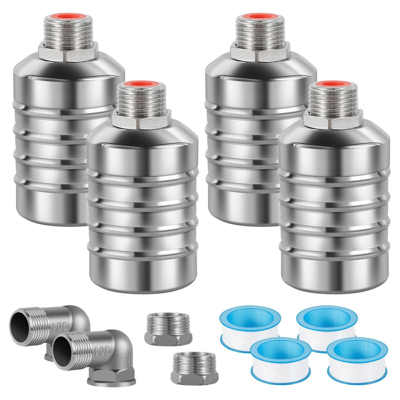 [Australia - AusPower] - 4pcs 304 Stainless Steel Automatic Water Float Valve 1/2" and 3/4" Connection Types Precise Control Water Level Controller Water Level Control Float Valve for Sink for Water Tank Livestock Troughs 4 