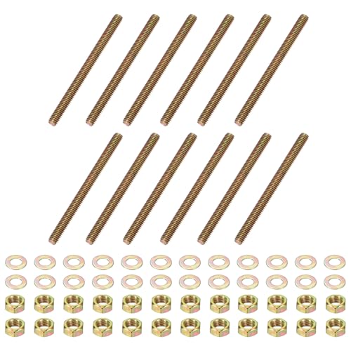 PATIKIL 5/16" x 4" Color Zinc Fully All Thread Rod, 12 Pcs Carbon Steel Long Threaded Screw Stud Bolts for Furniture Garden Mounting Assembly Fastening 5/16" x 4"
