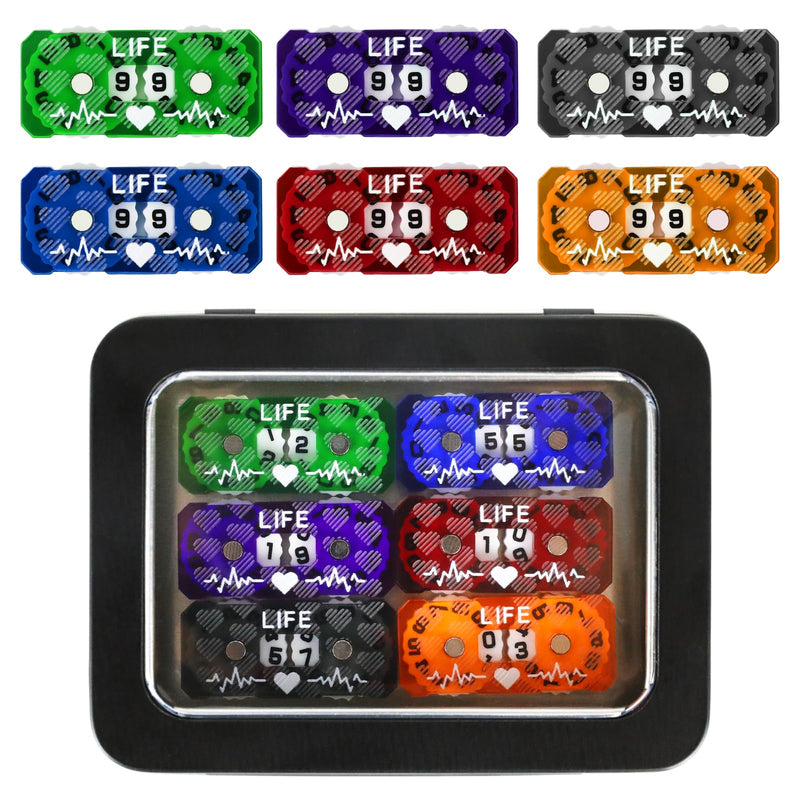 6Pcs MTG Life Counter Double Digits with Metal Box, Health Tracker Life Counter for Collectible Card Games, Compatible with D&D RPG CCG TCG Tabletop Board Games Magic Card Games Accessories A Color-6pcs