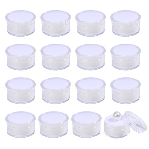 CHGCRAFT 50 Pcs Mini Round Stone Box Small Loose Diamond Gemstone Display Case with Clear Top Lids and Sponge, White, 1.2×0.7 Inch