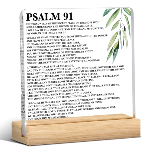 Psalm 91 Inspirational Bible Verse Office Desk Decor, Christian Home Decor, Religious Gifts for Women Men Sister Mother, Acrylic Table Sign Birthday Halloween Christmas Thanksgiving Gifts Psalm 91