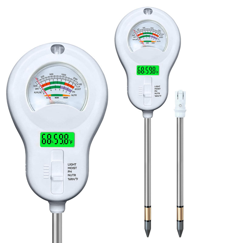 6in1 Multi-Function Soil Moisture Meters Tester Temperature/PH/Humidity/Moisture/Sunlight/Fertility Meter Soil Testing Analyzer Kit for Plants Farms Gardens Lawns Indoor Outdoor Plant Care