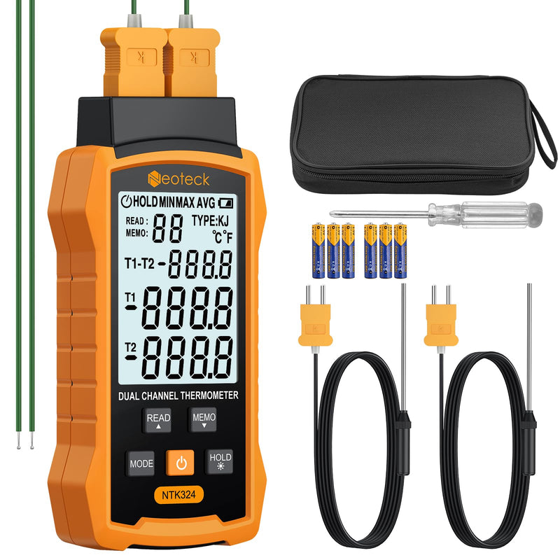 [Australia - AusPower] - Neoteck Digital Thermocouple Thermometer -50~700℃High-Precision Dual Channels with 4 K-Type Thermocouples Data Storage and Retrieval Widely Used in HVAC, Automobile,Electrical Maintenance etc. 