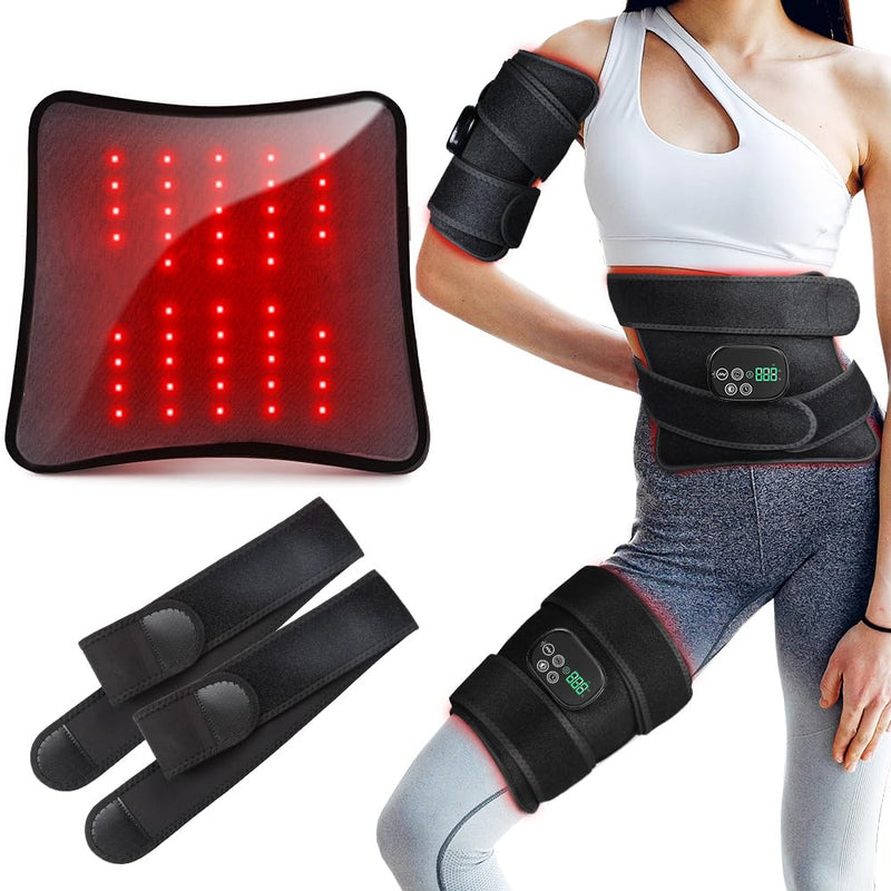 Red Light Therapy for Body Massager Belt with Vibration Massage, Cordless Infrared Light Therapy with 2 Long Wraps, Red Light Therapy Belt Wrap for Back Shoulder (Black) Black