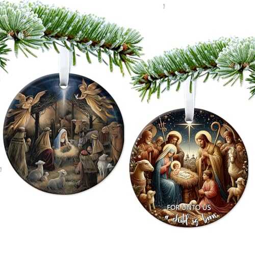 Christmas Ornaments 2Pcs Nativity Scene Christian Religious Ornaments 2026