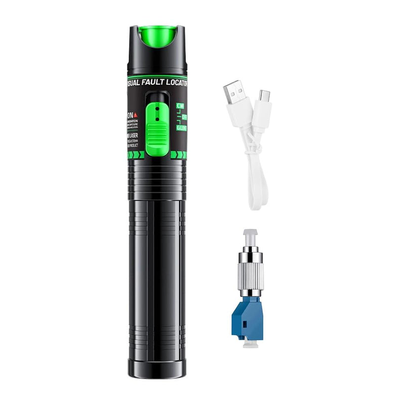[Australia - AusPower] - Fiber Tester 30Km Visual Fault Locator FC/SC/ST Universal Interface with USB Type-C Cable & FC-LC Adapter (Green/510nm Wavelength) 