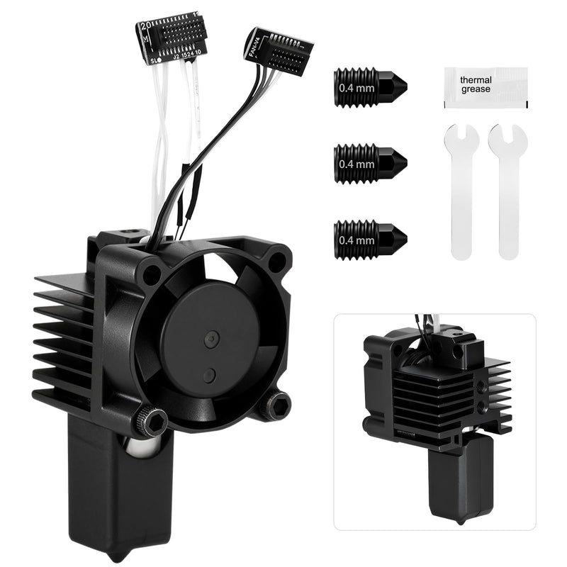 P1P P1S Hotend Complete Kit, Complete Assembly for Bamboo Lab P1 Series 3D Printer, 0.4 mm Hardened-Steel Nozzle, Ceramic Heater, Thermistor, Fan and 3D Printers Extruder Heating Block Replacement P1 series Hotend 0.4mm
