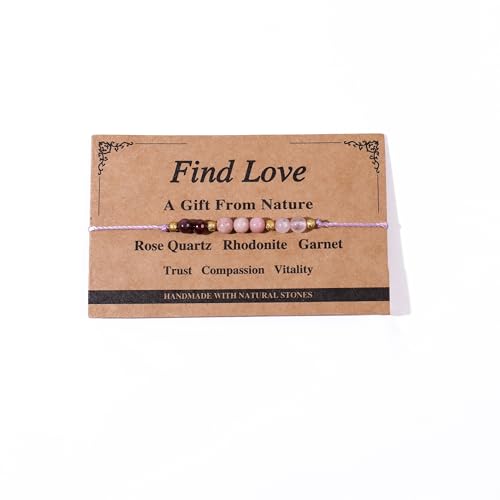 Natural Stone Healing Bracelets with Empowering Cards Adjustable Jewelry Gift for Men and Women Find Love