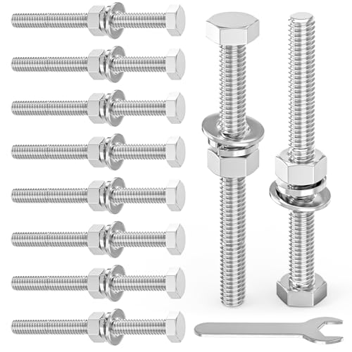GAGIRA 10-piece 3/8-16 x 5-inch 304 stainless steel fully threaded hex bolts with nuts, spacers and spanner