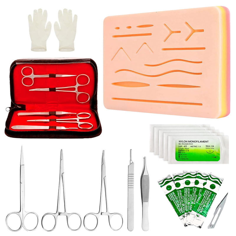 Surgical Suture Kit - Suture Practice Kit with Silicone Suture Pad, Suture Material Surgery, Wound Suture Exercise Set with Instruments and Threads, Gift for Medical Students & Veterinarians