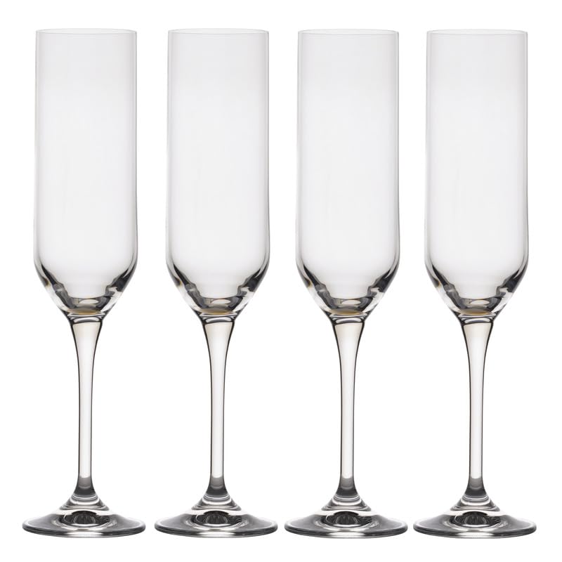 Mikasa Upton Lead-Free Champagne Flute Glasses, Set of 4, 8 Ounce