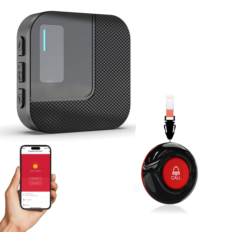 [Australia - AusPower] - SanJie Wi-Fi Wireless Caregiver Pager Call Button for Elderly at Home - Alert Systems with App Remote Alerts & Device Sharing Suitable for Seniors & Patients and People with Disabilities 1+1 Black 01 