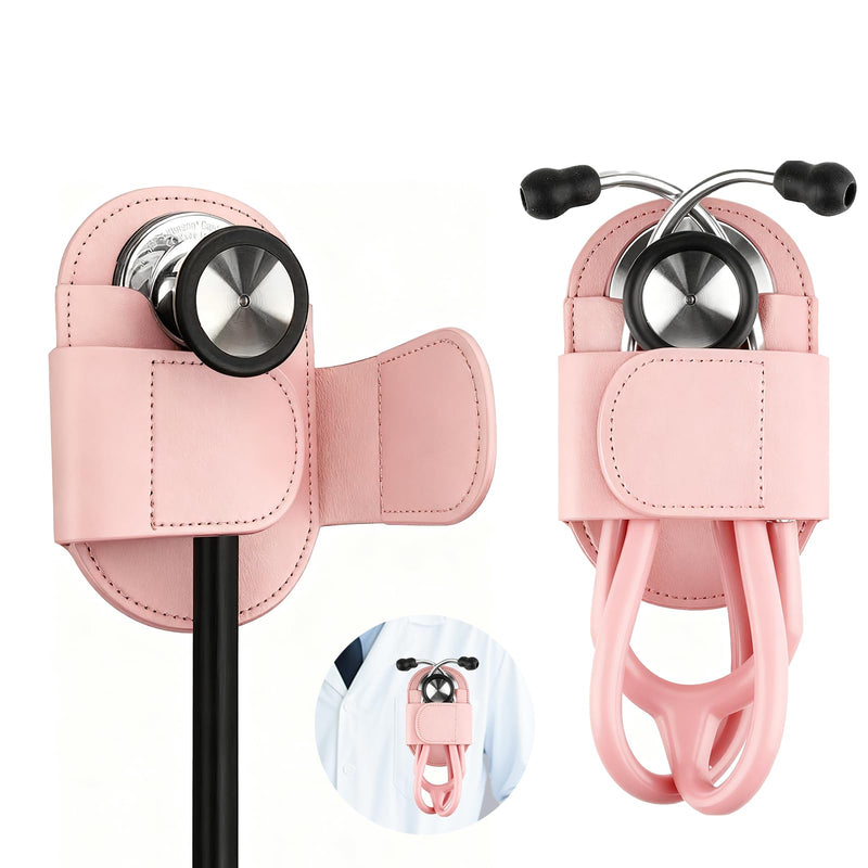 [Australia - AusPower] - Stethoscope Holder Clip, Leather Stethoscope Holster Clips, Lightweight Portable Holster for Physicians, Nurses, EMT, Medical Nursing Students (Pink) Pink 