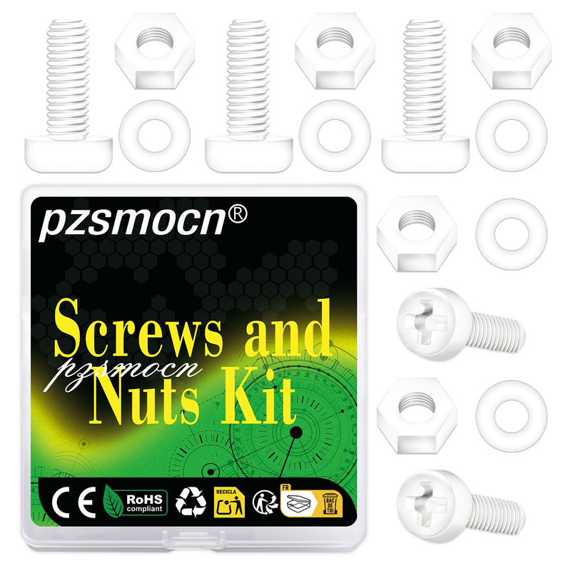 [Australia - AusPower] - 300 Pieces/100 Sets M4*30 mm Plastic White Nylon Cross Round Head Screw Hexagonal Nut Combination Kit, with Insulating Washers, Standard Size, for DIY and Electronic Assembly. 