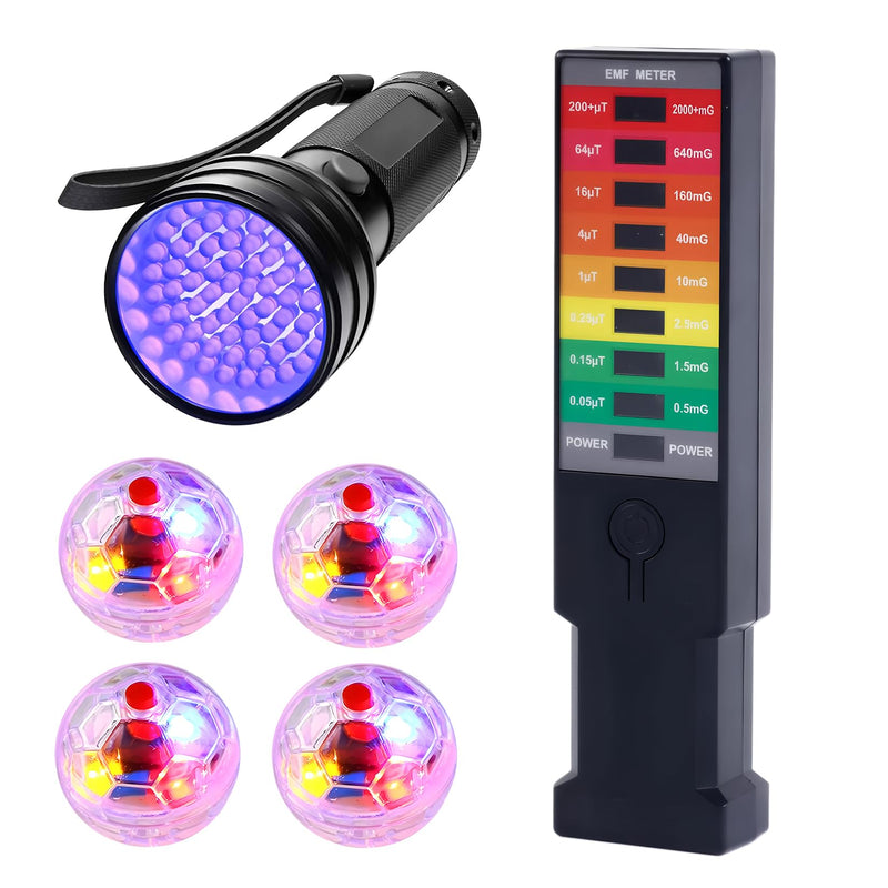 [Australia - AusPower] - Ghost Hunting Equipment Kit - 6 Pcs Set with Emf Meter, UV Flashlight, LED Light up Pet Cat Ball - Paranormal Investigation Gear for Home and Office Inspections - Great Gift Idea 