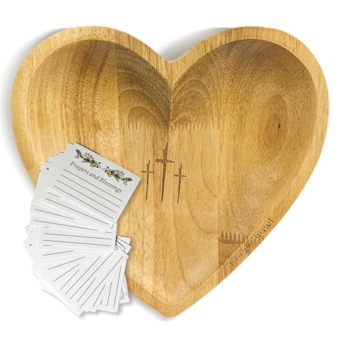 Prayer Bowl with 24 Cards, Heart Shaped Prayer Bowl Wooden yellow color