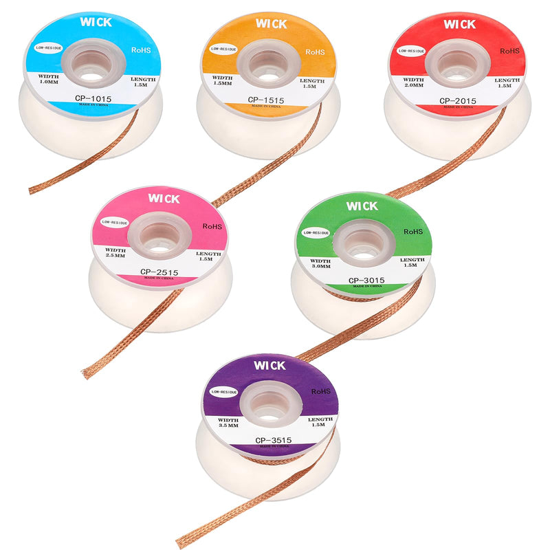 Pack of 6 1.5 m Desoldering Braid Solder Wick Solder Braid Copper Desoldering Wire 1 mm 1.5 mm 2 mm 2.5 mm 3 mm 3.5 mm No-Clean Solder Desoldering Braid High Thermal Conductivity Solder Wire for Removing Solder for Disassembly