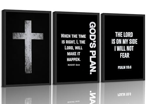 3Pcs Black White Scripture Poster Wall Art Christian Cross Bible Wall Decor 24"Lx16"W