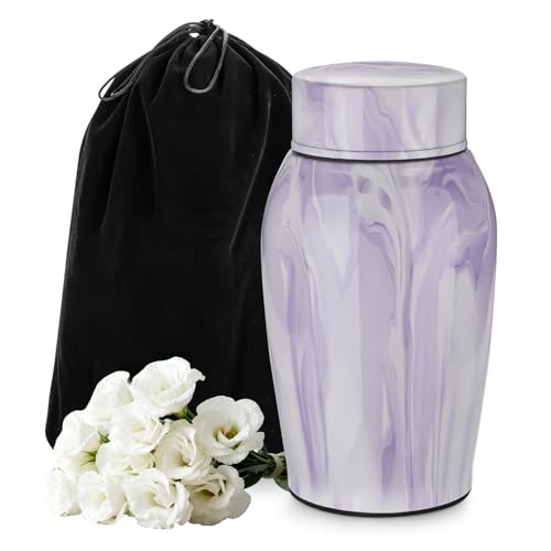 SOITIS Urns for Human Ashes, Mini Urn for Ash Male Female, Small Urns for Human Ashes Keepsake, Stainless Steel Memorial Cremation, Decorative Urn Funeral Urn - Purple Keepsake Holder