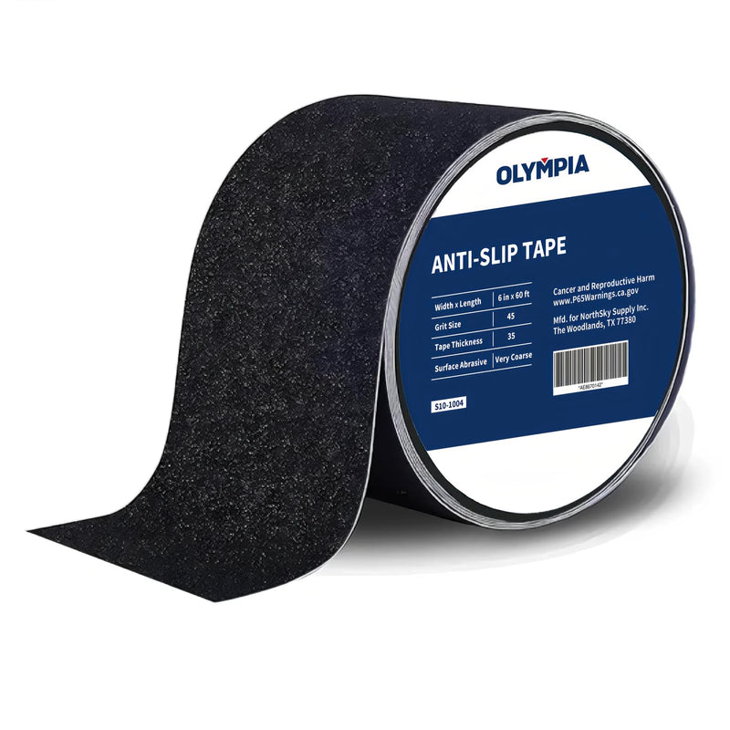 NORTHSKY Olympia 6 Inch x 60 Foot Anti Slip Tape, 45-Grit Friction, Non-Slip Traction Grip for Stairs, Waterproof Grip Tape Safety Non Skid Tape for Steps Anti-Slip Traction Tape Black 6“