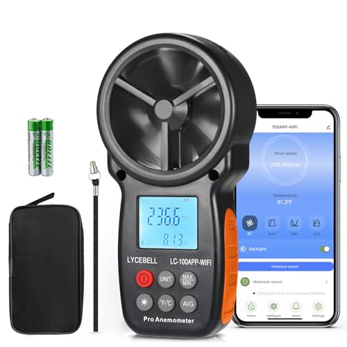 Smart Anemometer Wind Gauge with Record, WiFi App Connection & Control, Wind Meter for Monitoring Wind Speed, Temperature for HVAC, Drone, Surfing, Fishing