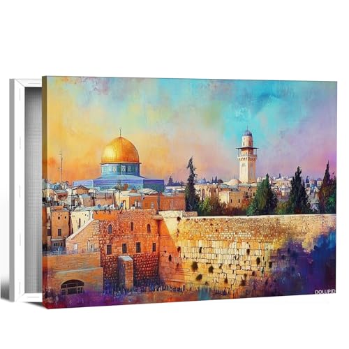 DOLUPID Jerusalem Christian Wall Art Jerusalem Painting Home Decor Jewish Israel Map Art Canvas Art Posters for Room Aesthetic And Wall Art Picture Living Room Decor with Frame 8x10inch 20x25cm