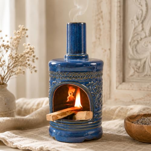 MOUGIGI Bird & Flower Ceramic Palo Santo Chiminea,Sage&Cone Incense Burner Flower and Bird Palo Santo Holder-blue