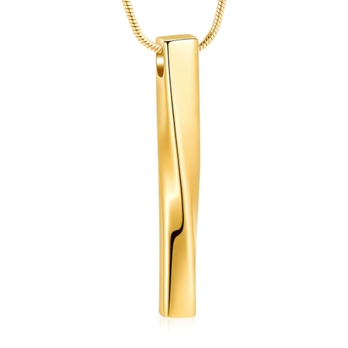 Ashes Urn Necklace Cremation Jewelry Necklaces Unisex Twist Bar Urn Necklaces for Ashes Memorial Keepsake Pendant for Women Men With Funnel Kit & Bag Gold