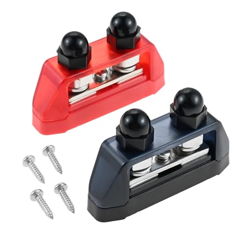 12V-48V DC Busbar 250A Busbar, Red + Black Power Distribution, M10 Bolt Battery Busbar for Car Solar Boat Truck, Red