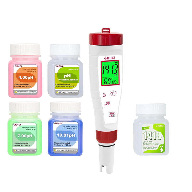 [Australia - AusPower] - pH Meter for Hydroponic Water with pH Buffer Solution 4/7/10,Digital EC ppm Tester for Nutrients,pH TDS Reader 4 in 1,High-Sensitivity Backlit Display for Drinking Water,DWC,Indoor Plants 