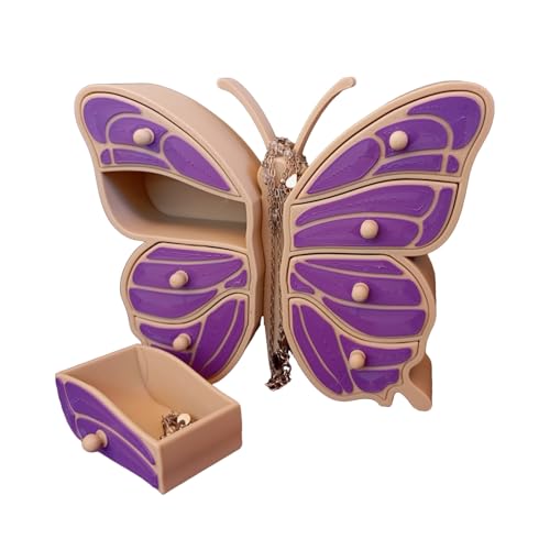 TIME&TRAVE Butterfly Jewelry Stand Holder Organizer - 3D Printed Dual-Color Storage Box with 8 Drawers for Necklaces, Rings, Earrings Dreamy Gift Idea