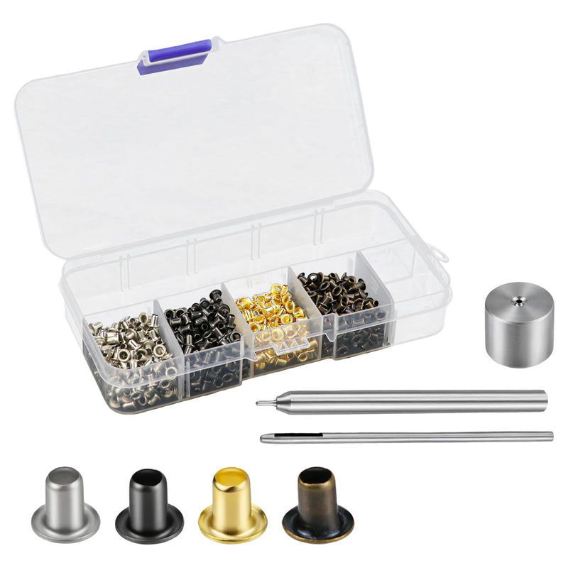 [Australia - AusPower] - Mini Grommets Kit - 2mm Copper Plated Metal Grommets in 4 Colors for Shoelaces Belts Crafts with Plastic Storage Box 