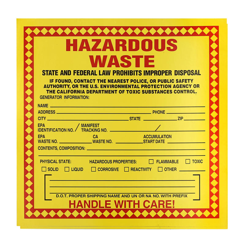 (California) Hazardous Waste Labels 50-Pack | 6x6 Inch Adhesive Vinyl Stickers, EPA & CA DTSC Compliant for Containers & Drums