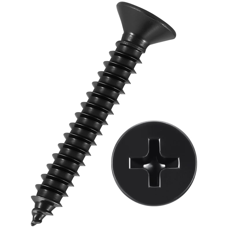 300pcs Phillips Flat Head Wood Screws - [#8x1-1/4] Carbon Steel Countersunk Self Tapping Screws for Furniture Assembly, Interior Trim, Outdoor Construction, Black #8x1-1/4" 300