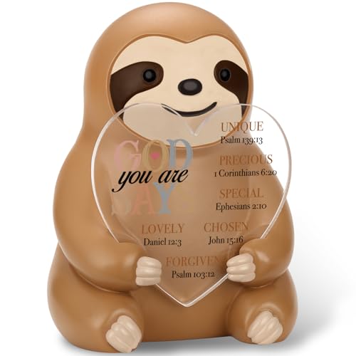 Tiny Sloth Statue with Heart Acrylic Plaque, Inspirational Resin Figurine Desk Decor, Motivational Gift for Women Men, Encouragement Keepsake for Office, Graduation, Birthday PF007 Tiny Sloth Statue PF007