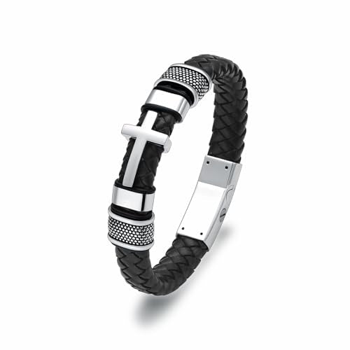 Urn Bracelet for Ashes With Leather Cremation Knot Cross Bracelet Stainless Steel Keepsake Cuff Bangle for Men Gifts With Funnel Kit & Bag Silver-20cm