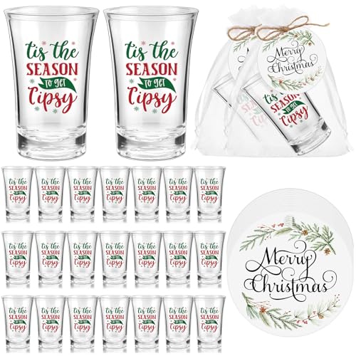 Roshtia Christmas Party Favors Acrylic Xmas Shot Glasses 1.2 oz, 30 Sets