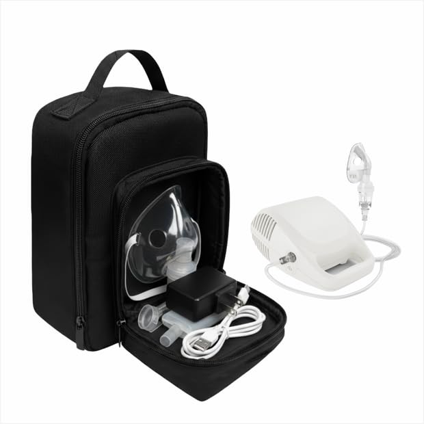 [Australia - AusPower] - Portable Device Carrying Case Travel Organizer, Multi-Purpose Storage Bag with Adjustable Divider, Water-Resistant 600D Fabric, Compatible with Nebulizer Accessories, 7" x 4" x 12" 