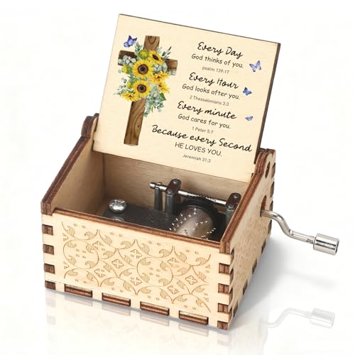 Christian Wooden Music Boxes Wood Musical Box Catholic Religious Spiritual Gifts Faith Based Birthday Christmas Valentines Day Gift Sunflower Gift for Christian Friend Bestie Sisters Gifts from Sister