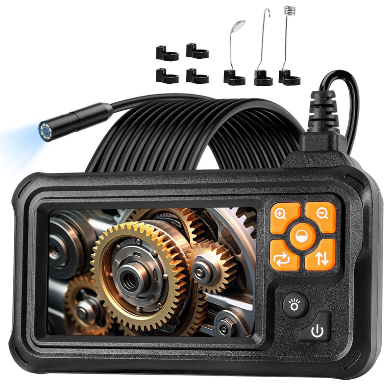 Endoscope Camera with Light, POLEDY 1080P HD Borescope, 8 Adjustable LED Light mit 4.3" IPS Screen Inspection, IP67 Waterproof 16.4ft Snake Camera, Semi-Rigid Cable Inspection Single Lens 4.3"