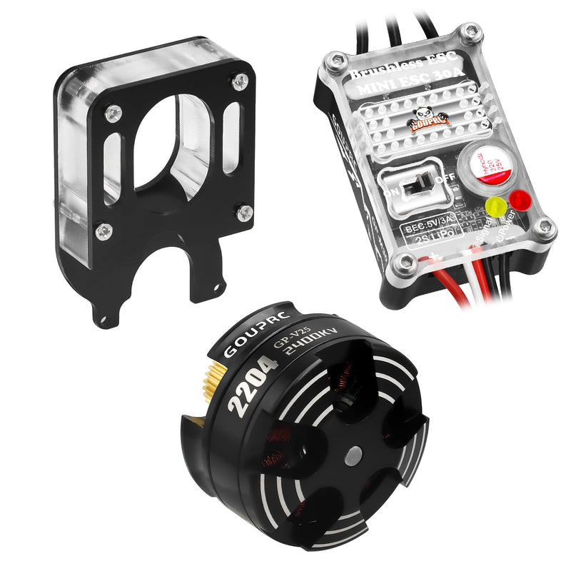 GOUPRC Upgarde Transparent 2204 2400KV Brushless Outrunner Motor with Mount & 30A Brushless ESC Combo Kit for SCX24 Axial 1/24 Remote Control Crawler Truck Car Clean Mount 3pcs